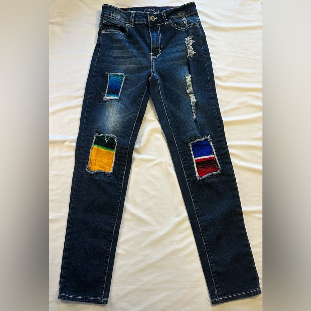 Lucky and Blessed Distressed Patchwork Jeans Size 6
